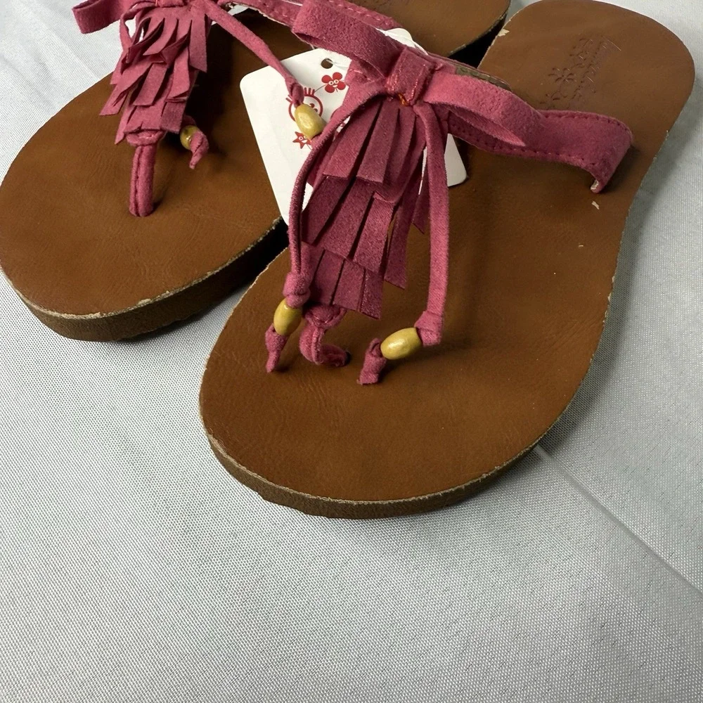 Hanna Andersson Pink Fringe Sandals Boho Girly Flip Flop‎ Summer Girls 11/12